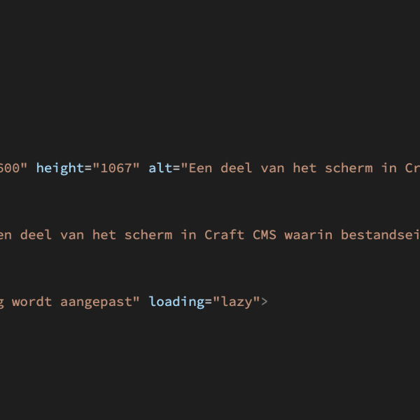 Een screenshot van een stuk HTML-code waarin de alt-tag getoond wordt