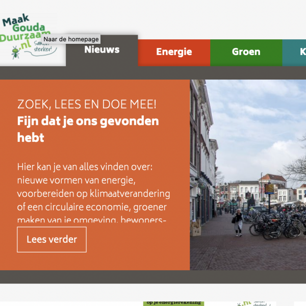 Een screenshot van een deel van de website van Maak Gouda Duurzaam